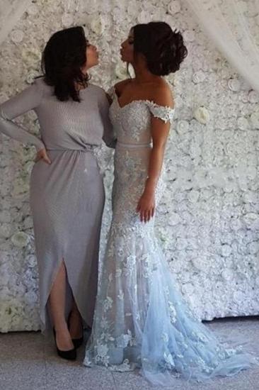 Elegant Long Lace Shoulder Glitter Mermaid Ball Gown