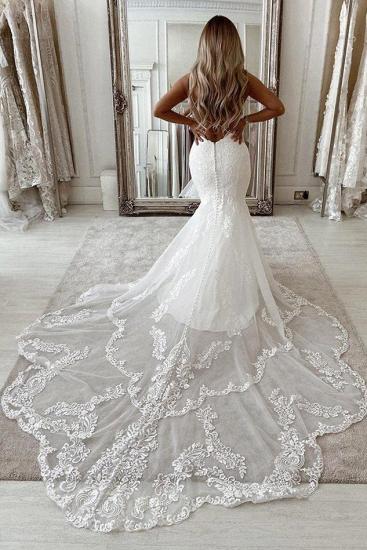 Elegant Lace V-neck Hanging Neck Style Sleeveless Mermaid Wedding Dress_2