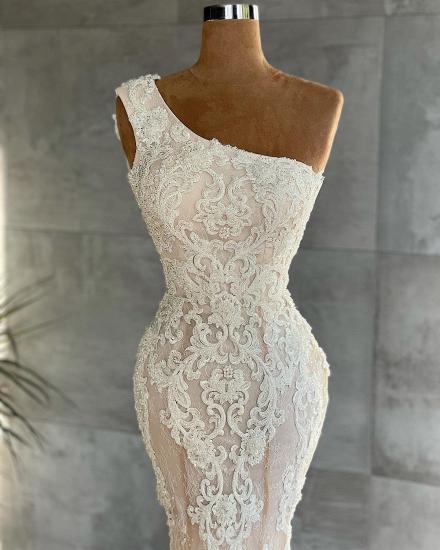Designer Cheap Lace One Shoulder Mermaid Wedding Dress_2