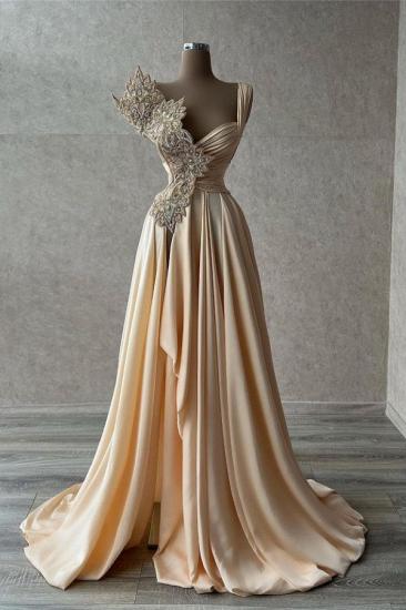 Designer A-Line Floor Appliqué Evening Gown | Elegant Asymmetric Ball Gown