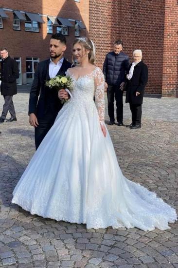 Lace A-line V-neck wedding dress with long sleeves