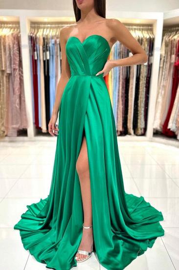 Sweetheart Floor-Length Satin Slit Prom Dress_2