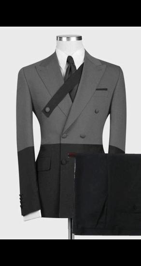 Stylish Double Breasted Peak Collar Men's Suit | Gray and Black Colorblock Men's Prom Suit