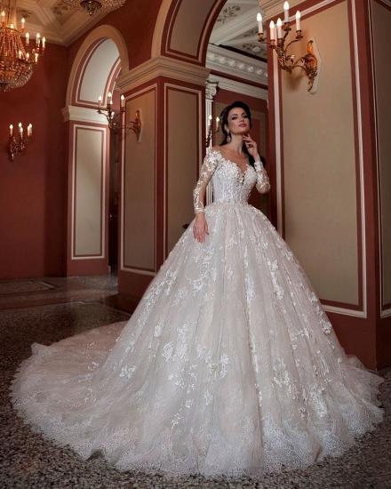 Luxurious Sweetheart Neck Long Sleeve Lace | Appliquéd A-Line Wedding Dress_2