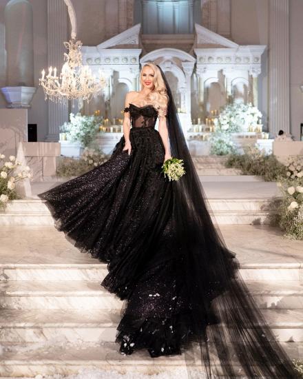 Black Heart Neckline Sleeveless Lace Wedding Dress | Lace A-Line Wedding Dress_5