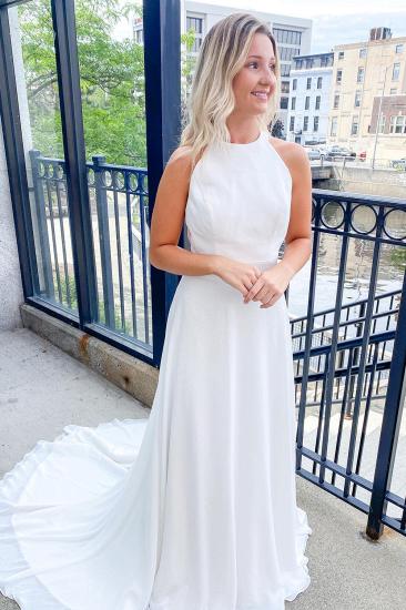 Simple A-line Halter Neck and Floorless Sleeveless Backless Ruffle Trim Wedding Dress
