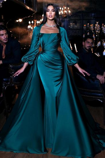Gorgeous Long Mermaid Boat Neck Puff Sleeve Evening Gown | Satin Ball Gown