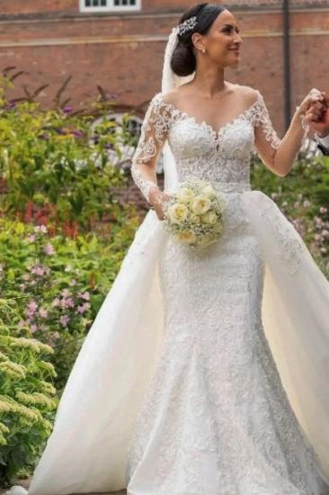 Designer Lace Long Sleeve Mermaid Wedding Dress ｜V-Neck Sleeve Wedding Dress