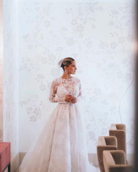 Designer A-Line Lace Long-Sleeve Long-Sleeve Wedding Dress_3