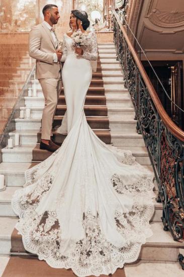 Gorgeous V-Neck Lace Sleeve Wedding Dress | Mermaid Wedding Dress