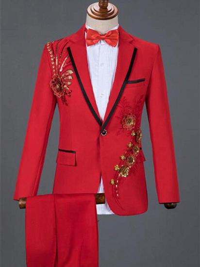 Featured Red Embroidered Lace Floral Men's Tuxedo With Sequins | Fashion One Click Prom Menswear
