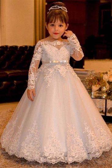 Ball Gown/Princess Spoon Tulle Lace Applique Long Sleeve Flower Girl Dress