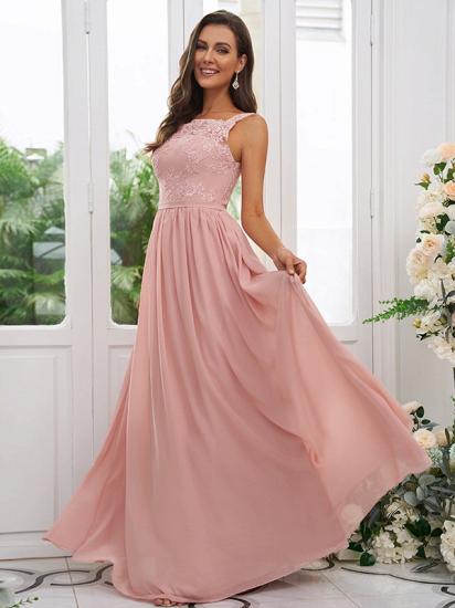 Chiffon Long Square Sleeveless Evening Dresses With Lace_4