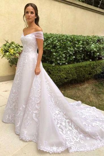 Vintage A-line Off-the-shoulder Lace Wedding Dress_3