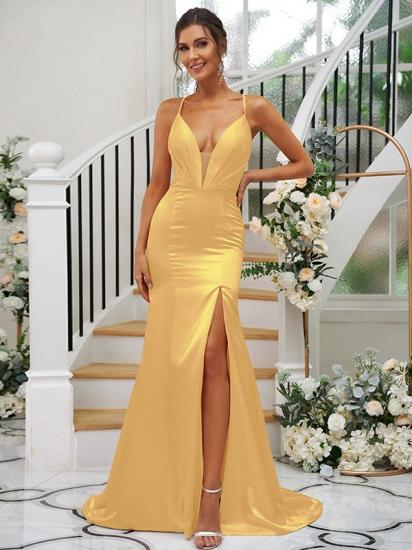 Pink Simple V-Neck Straps Side Slit Evening Dresses_9