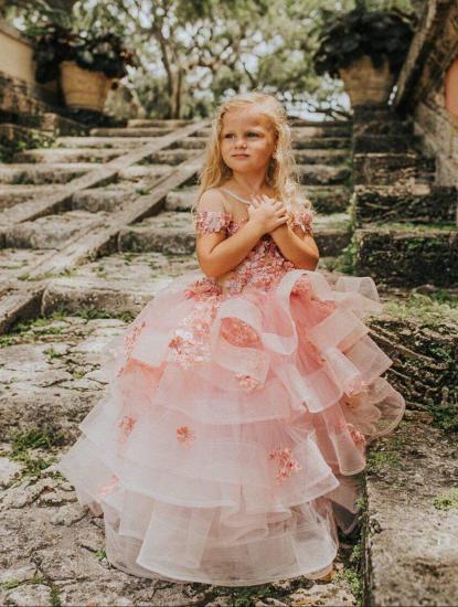 Lovely Layered Tulle Girl Dress With Short Sleeves With Flower Beauty | Little Girl Dress By Hand_4