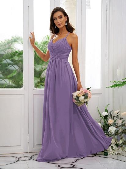 Lilac Chiffon V-Neck Spaghetti Straps Bridesmaid Dresses Simple_43