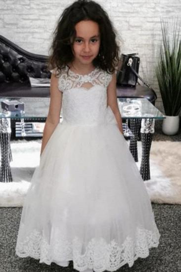 Cute A-line White Lace Keyhole Decal Girl Dress