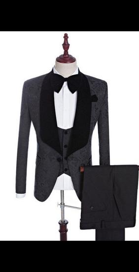 Black Jacquard Shawl Lapel Three-Piece Men's Wedding Suit | Slim Fit Men's Suit