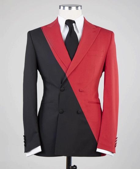 Gorgeous Red And Black Double Breasted Slim Fit Bespoke Men Suits_3