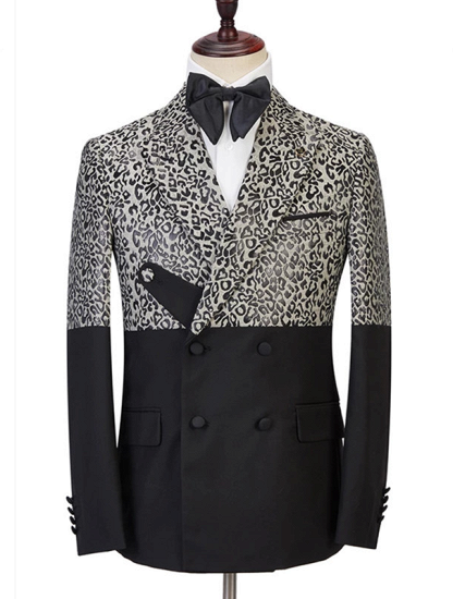 Leopard Print Black Double Breasted Men's Suit | Double Slit Men's Ball Suit