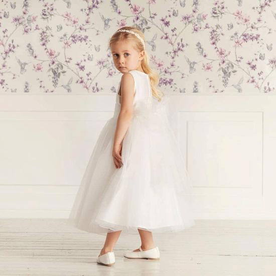 White Simple Beaded Tulle Flower Girl Dress Beauty | Little Girl Dress_2