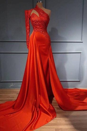 Chic Red One-Sleeve Long Evening Gown | One Shoulder Ball Gown_1