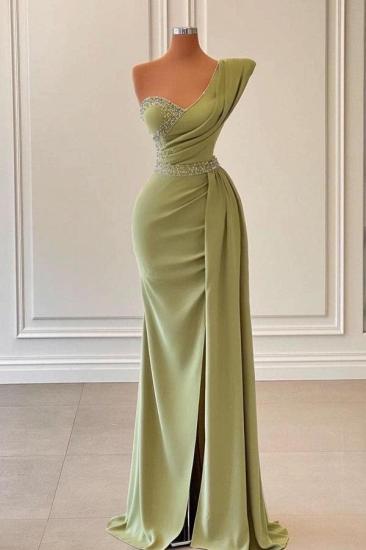 One Shoulder Beaded Mermaid Side Slit Evening Dress With Cape