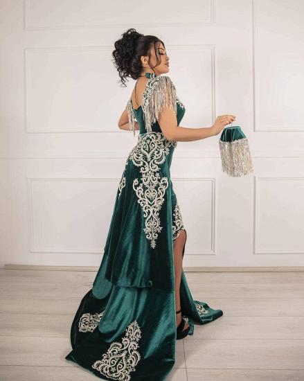 High Neck Lace Sleeveless Floor Length Prom Dress with Belt_2
