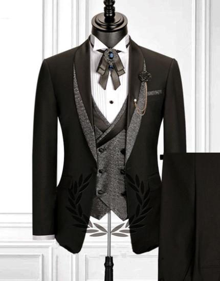 Black Stitched Shawl Lapel Men's Suit With Double Breasted Vest | Men's Suit 3-Piece Set