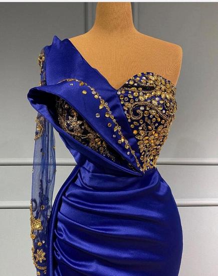 Royal Blue Single Long Sleeve Floor Length Evening Gown | Ball Gown with Beadwork_2