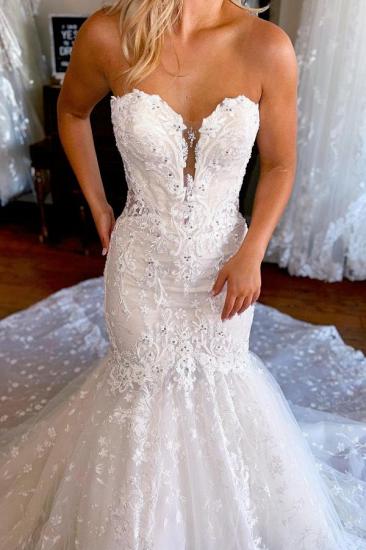 Heart-shaped collar lace retro mermaid wedding dress_5