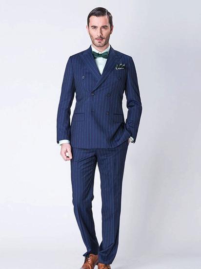 Gents Navy Wide Stripe Double Breasted Deep Collar Men's Suit | Men's Business Suits