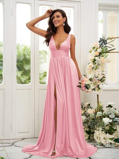Cheap Gold Long V-Neck A-line Bridesmaid Dresses_6