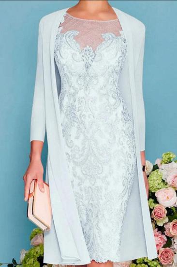 Two Piece Sheath Chiffon Bodycon Illusion Knee-Length Lace Mother of the Bride Dress_5
