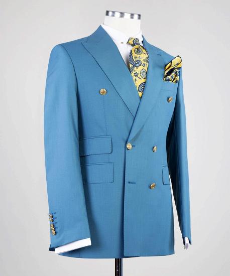 Elegant Shape Blue Double Breasted Peaked Lapel Business Men Suits_2