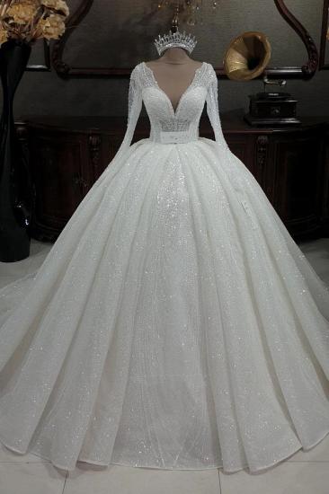 Gorgeous Sequined Gown | V-Neck Long Sleeve Wedding Dress_2
