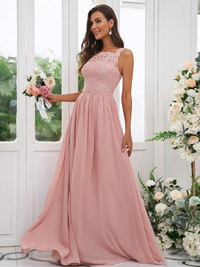 Chiffon Long Square Sleeveless Evening Dresses With Lace_2