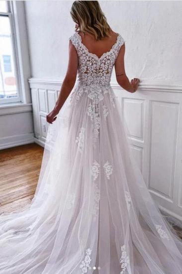 White Bohemian A-line Lace Vintage Wedding Dress_2