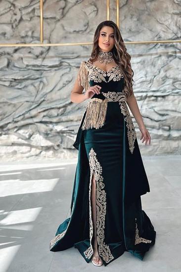gorgeous green velvet high neck long ball gown | cheap velvet evening dresses