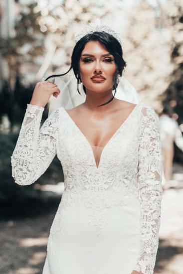 Gorgeous V-Neck Lace Sleeve Wedding Dress | Mermaid Wedding Dress_7