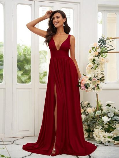 Cheap Gold Long V-Neck A-line Bridesmaid Dresses_7