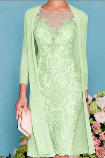 Two Piece Sheath Chiffon Bodycon Illusion Knee-Length Lace Mother of the Bride Dress_6