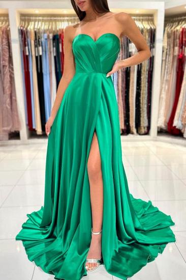 Sweetheart Floor-Length Satin Slit Prom Dress_4