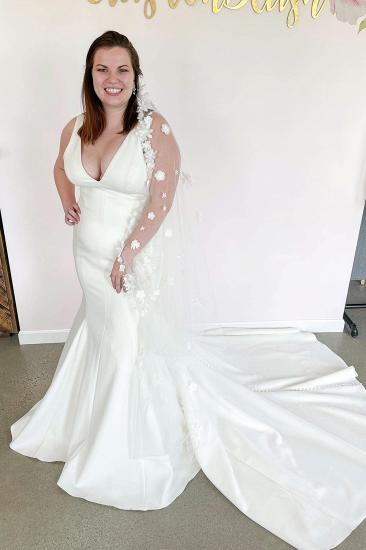 Simple Sexy Deep V Neck Wide Shoulder Straps Open Back Trailing Mermaid Wedding Dress
