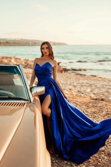 Glamorous Sleeveless Satin Party Dress With Side Slit In Royal Blue
