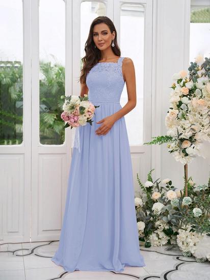 Chiffon Long Square Sleeveless Evening Dresses With Lace_13