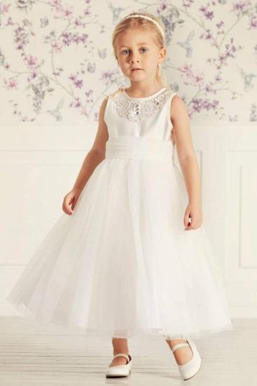 White Simple Beaded Tulle Flower Girl Dress Beauty | Little Girl Dress