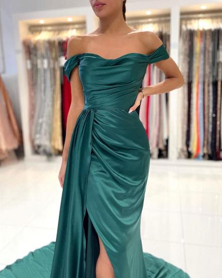 Simple and inexpensive dark green one-shoulder ball gown_4