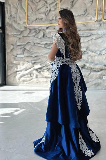 Velvet Royal Blue Long Sleeveless Turtleneck Evening Gown | Velvet Lace Prom Dress Cheap_4
